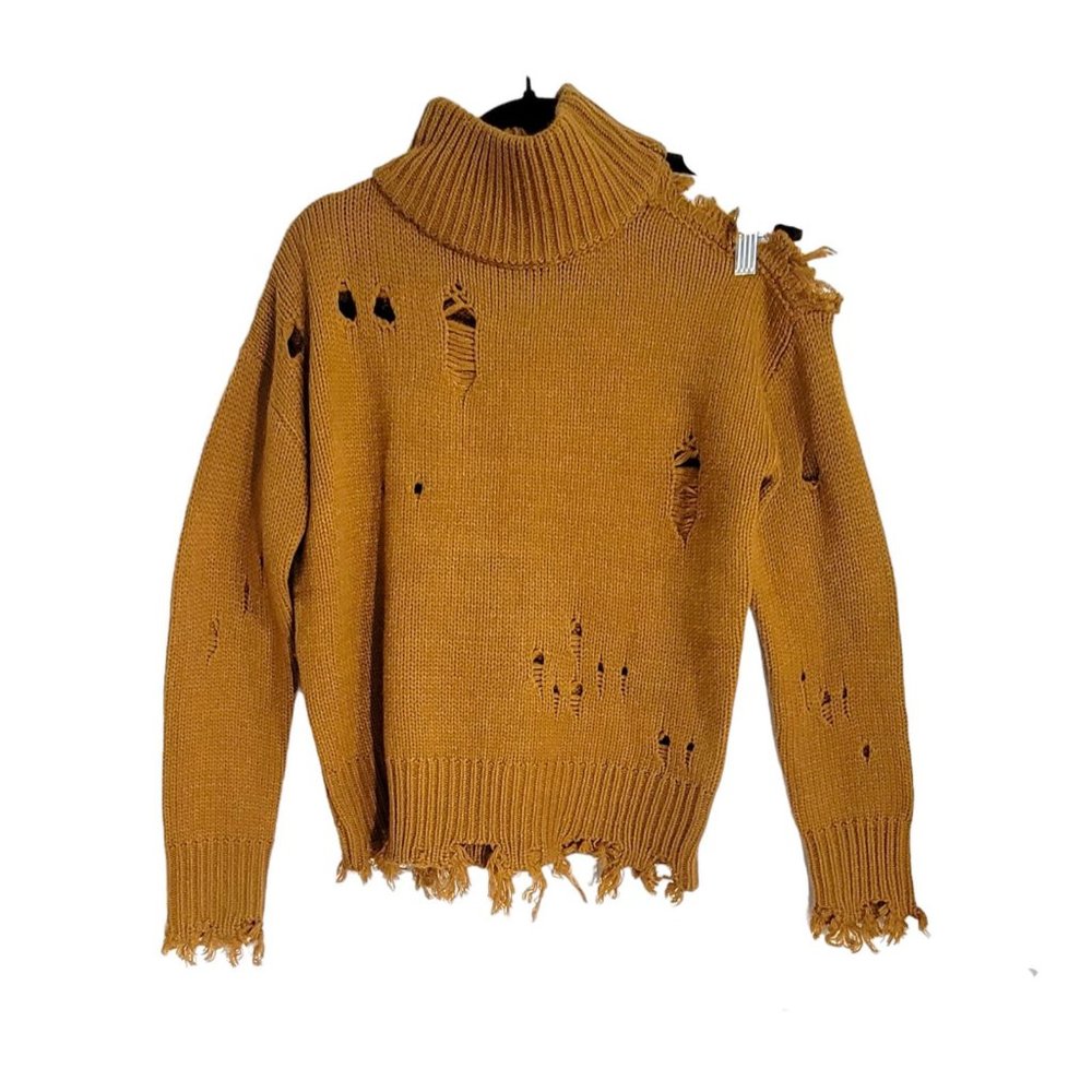 Kut From The Kloth Womens‎ Camel Viola Destructed Turtleneck Sweater Size XS